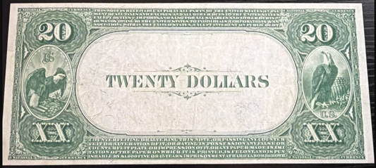 1882 $20 First National Bank Pawhuska Oklahoma National Currency Value Back 1 of 3 Known CN# 5961 RARE – Only 27 Total Notes Survive – Graded 45 in 1997