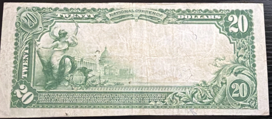1902 $20 Lititz Springs National Bank Lititz PA National Currency CH# 9422 – ONLY ONE KNOWN FROM THIS BANK – Only 34 Total Notes Survive