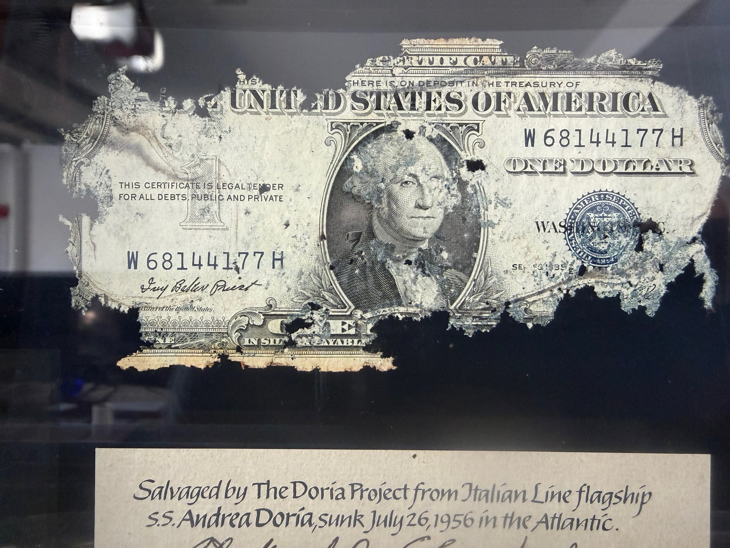 S.S. Andrea Doria Shipwreck Currency U.S. $1 Silver Certificate PCGS Genuine COMPLETE SET w/ Glass Display Case, COA, Paperwork & Box