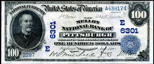 1902 $100 National Bank Note | Pittsburgh, Pennsylvania | Date Back | Fr. 689 | Charter #6301 | X-RARE – One of Only 4 Known | High Grade