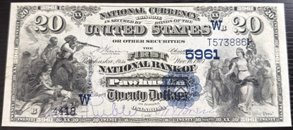 1882 $20 First National Bank Pawhuska Oklahoma National Currency Value Back 1 of 3 Known CN# 5961 RARE – Only 27 Total Notes Survive – Graded 45 in 1997