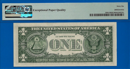 1974 $1 Federal Reserve Note PMG 66 EPQ Near Solid Serial Number 33033333 Fancy Serial