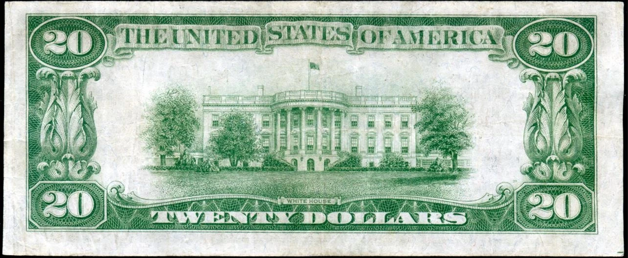 1929 $20 Federal Reserve Bank Note Dallas Texas Key Rarity Back Alignment Error Serial K00100737A Very Lightly Circulated