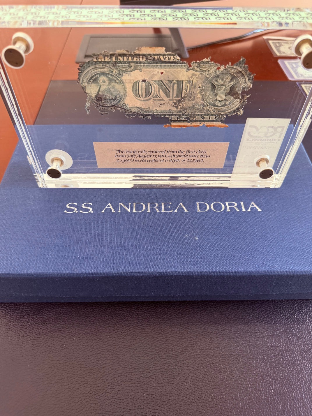 S.S. Andrea Doria Shipwreck Currency U.S. $1 Silver Certificate PCGS Genuine COMPLETE SET w/ Glass Display Case, COA, Paperwork & Box