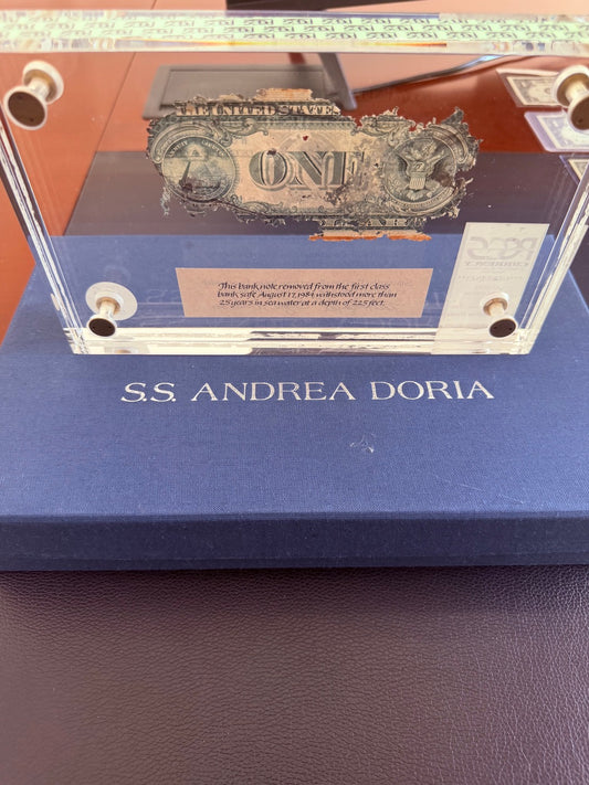 S.S. Andrea Doria Shipwreck Currency U.S. $1 Silver Certificate PCGS Genuine COMPLETE SET w/ Glass Display Case, COA, Paperwork & Box