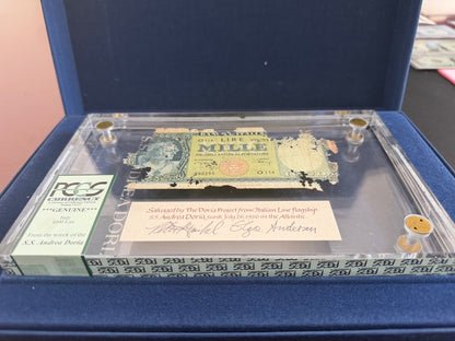 S.S. Andrea Doria Shipwreck Currency Italian 1000 Lire PCGS Genuine COMPLETE SET w/ Glass Display Case, COA, Paperwork & Box