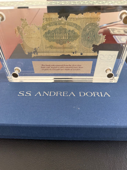 S.S. Andrea Doria Shipwreck Currency Italian 1000 Lire PCGS Genuine COMPLETE SET w/ Glass Display Case, COA, Paperwork & Box